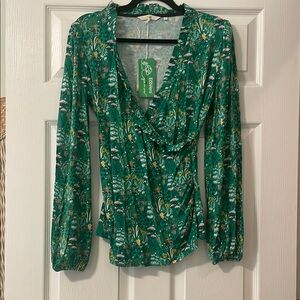 Boden Green Wrap Blouse Long Sleeve Fitted